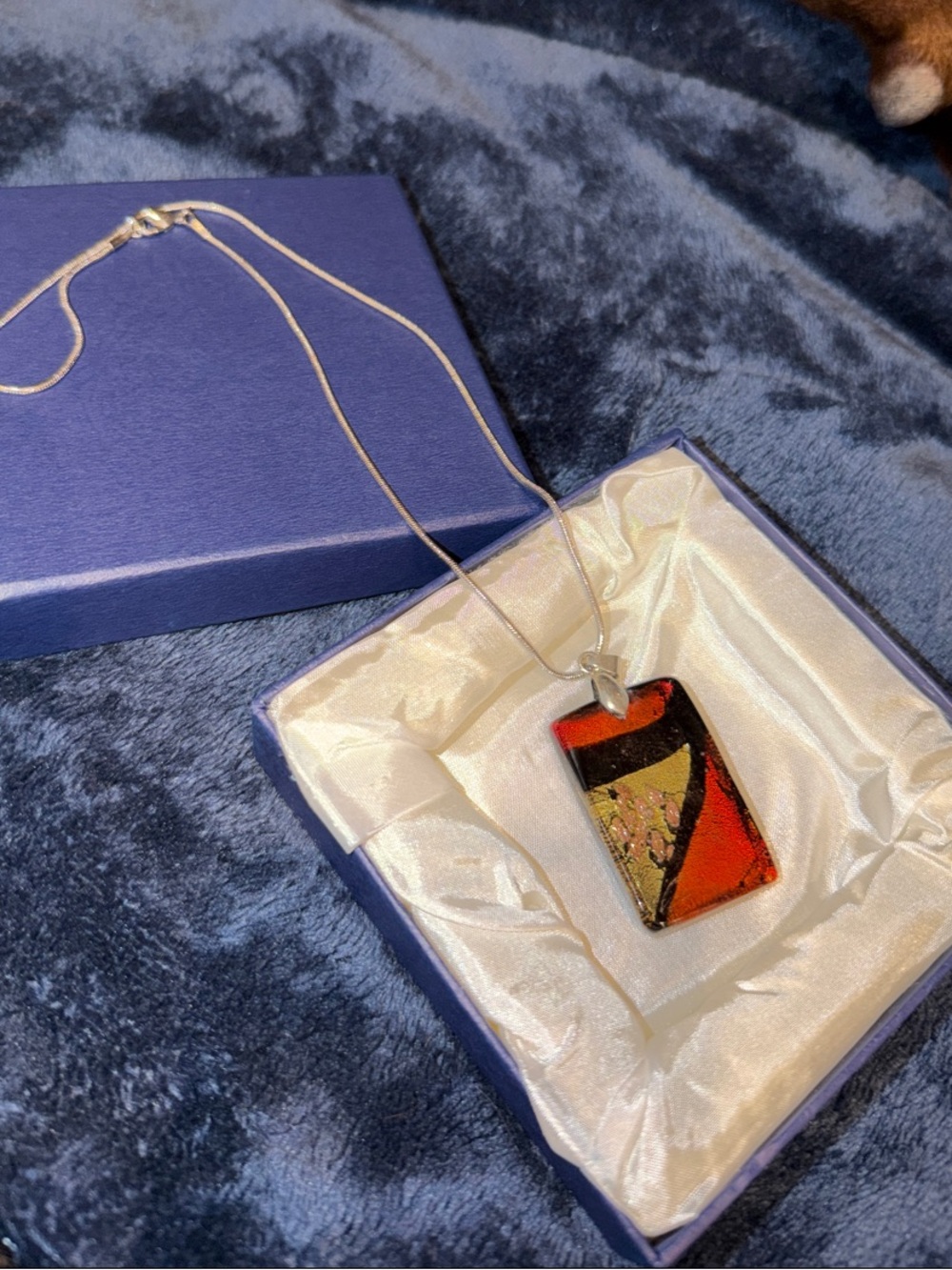 Handcrafted Fused Glass Geometric Pendant Necklace with Gold Accent & Chain